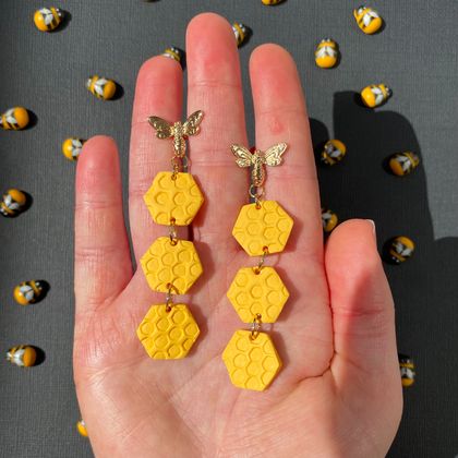 Honeycomb & Bee Earrings (Long)
